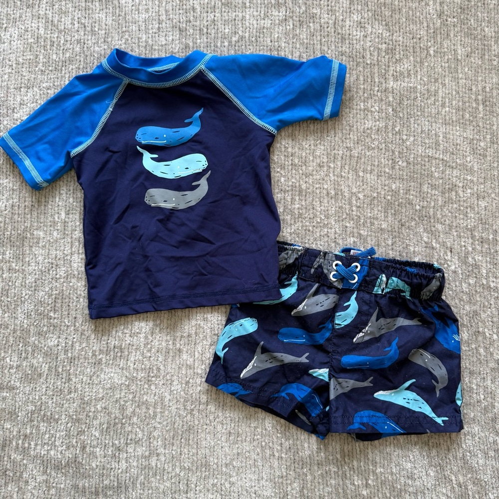 Cat & Jack Toddler Boys Whale Rashguard Swim Set‎ 12M Blue